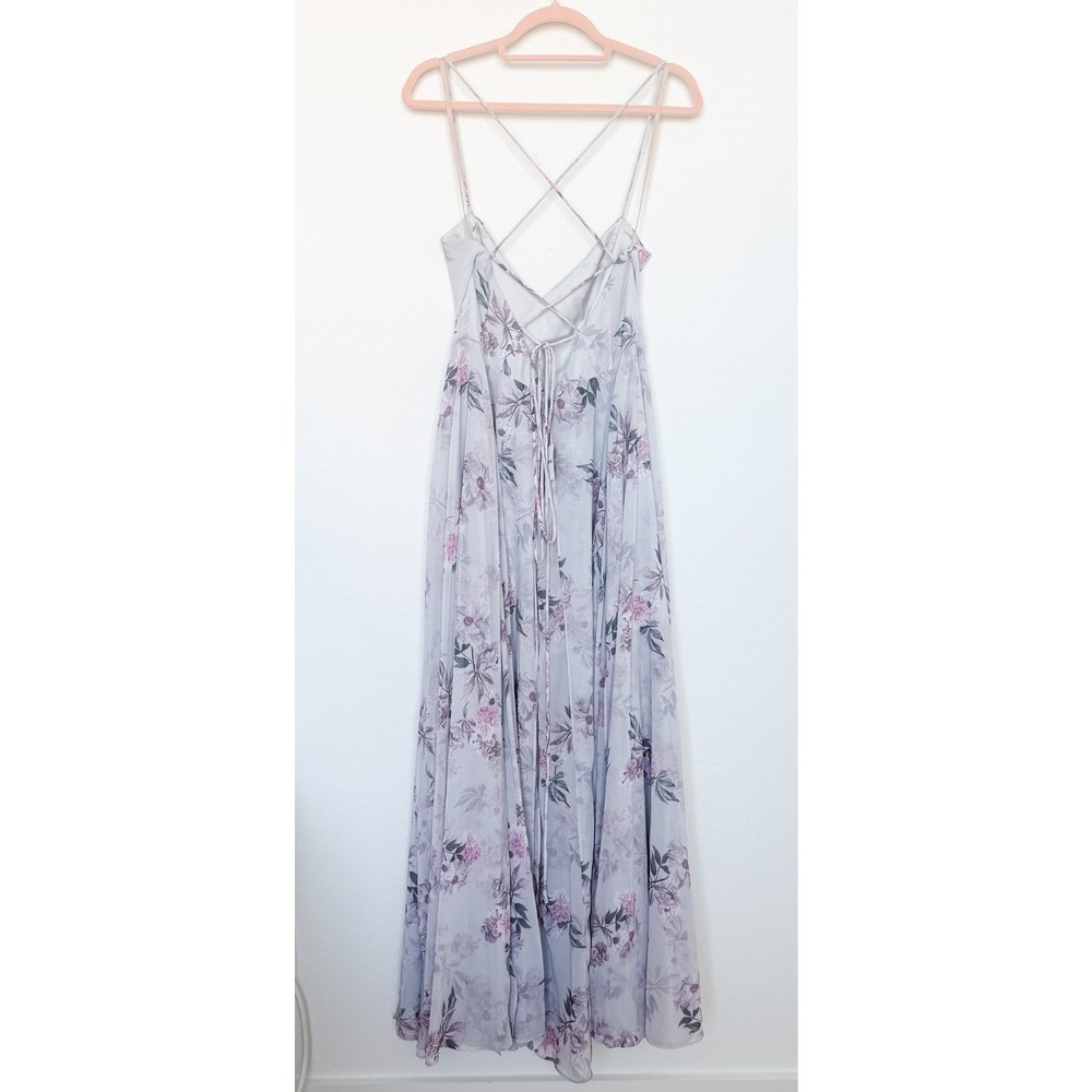 Free People Floral Maxi Dress Size 12 Purple Lace Up Back Fairy Cottage Romantic - Picture 6 of 10